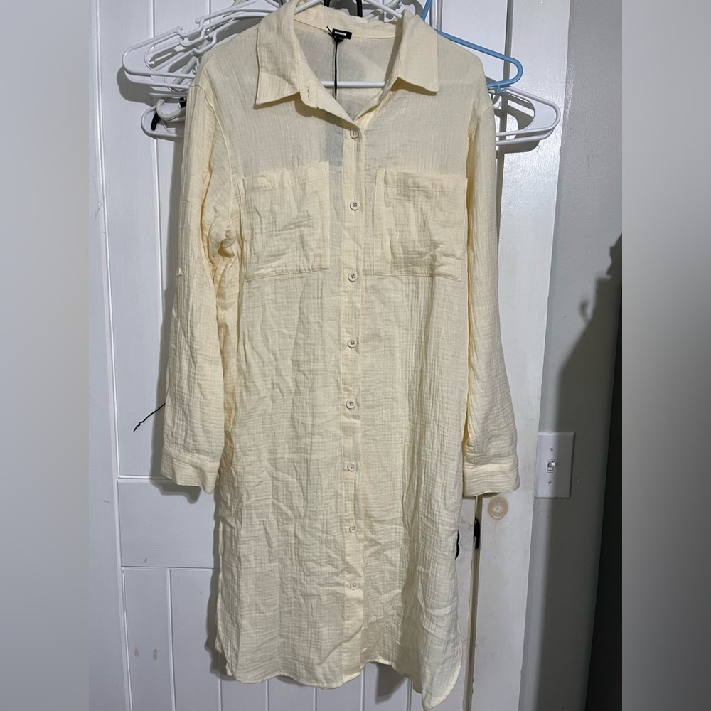 NWT Monrow 100% cotton gauze dress/ cover up. Creamy off white color. Size large